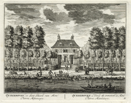 135724 Gezicht over de Vecht op de voorgevel van het huis Queeckhoven bij Breukelen met aan weerszijden de tuin voor ...